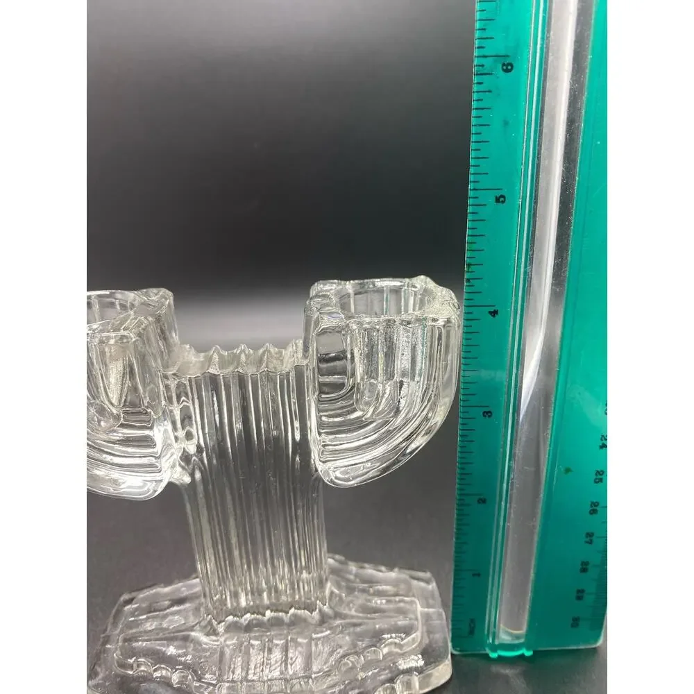 Art Deco Anchor Hocking Queen Mary pair‎ Depression glass candlestick holders